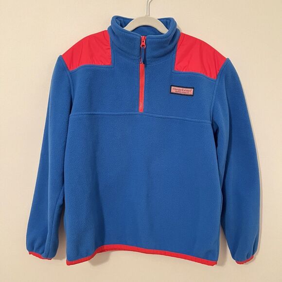 Vineyard Vines Kids Quarter Zip Blue & Red Fleece Pullover Sweater Large 16-18 - Picture 1 of 8